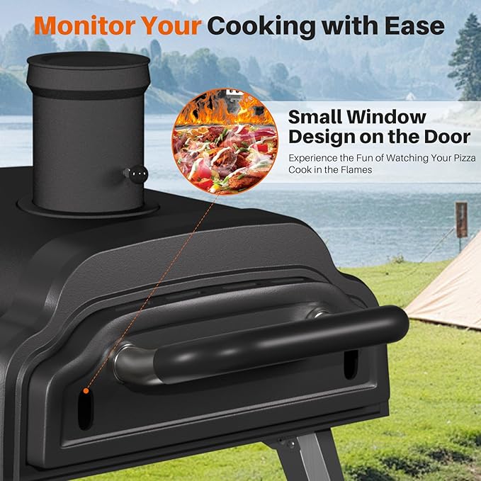 Multi-Fuel Pizza Oven Outdoor,12" Wood Fire & Propane Pizza Oven, Portable Rotating Pellet Gas Pizza Maker for Grill with Thermometer,Dual Fuel Stainless Steel Pizza Maker for Backyard Camping
