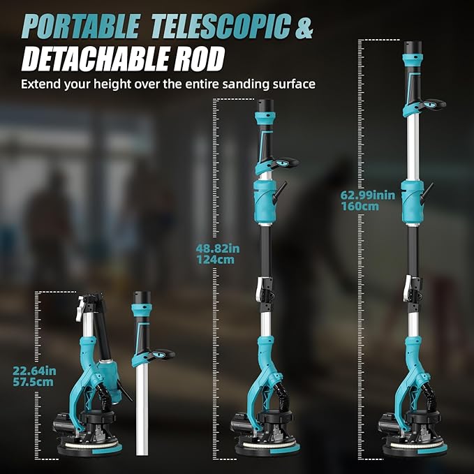 Drywall Sander, 1000W Popcorn Ceiling Removal Tool, Electric Drywall Sander with Vacuum Dust Collection, 30Pcs Sanding Discs, 6 Variable Speed 800-2200RPM, LED Light, Foldable & Extendable Handle