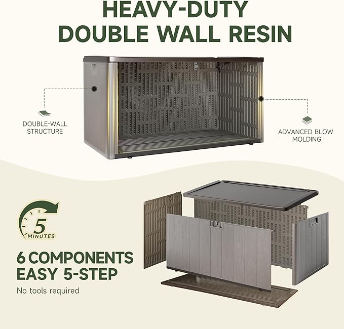 120-Gallon Heavy-Duty Deck Box, Constructed with Double-Wall Waterproof Resin and featuring a Lockable Lid with UV Protection for Ultimate Outdoor Storage (Brown)