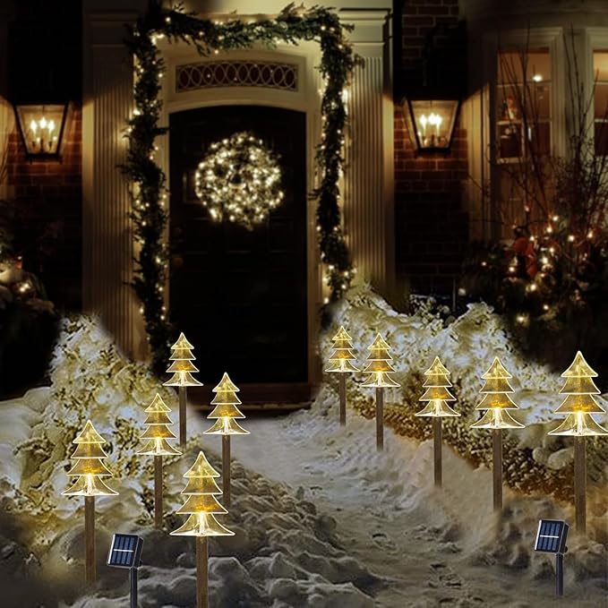 Christmas Solar Pathway Lights, Solar Tree Lights with Stake Landscape Lights Outdoor Waterproof Christmas Decorative Lights for Garden Yard Lawn Patio Walkway, 5 Pack