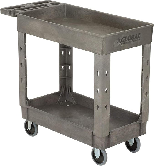 Global Industrial Plastic 2 Shelf Tray Service & Utility Cart, 38” x 17-1/2”, 5" Rubber Casters