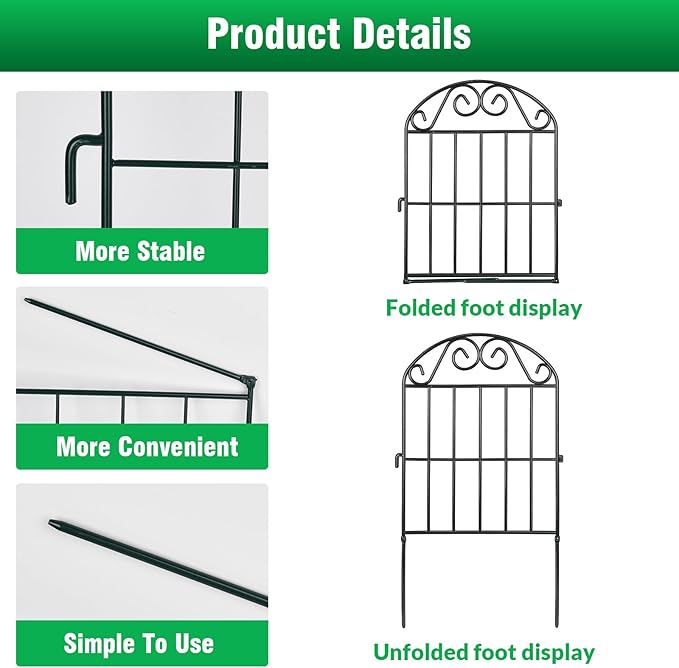 ADAVIN 24 Panels Collapsible Garden Fence Animal Barrier,26 Ft(L) x 24 in(H) Black Rustproof Metal Wire Panel Border for Dogs Rabbits, Flower Edging for Landscape Patio Yard Outdoor Decor, Arched