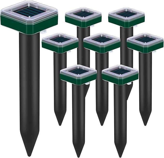 Mole Repellent Solar Powered for Lawns Snake Repellent for Yard Gopher Trap Groundhog Vole Repellent Ultrasonic Spike Outdoor Waterproof Sonic Chipmunk Rodent Burrowing Animals Deterrent Stake
