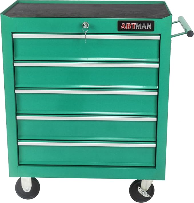 5 Large Drawers Rolling Tool Cart on Wheels, Trolley Organizer Tool Case Tool Chest, Multifunctional Tool Storage Tool Box for Workshop, Garage, Warehouse, Repair Shop (5 Drawers-29.3" H-Green)