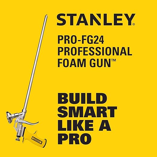 Stanley PRO-FG24 Foam Gun – High Precision Professional Grade 24" Applicator with Teflon Coated Basket, Metal Body & Extension Nozzles | For Expanding Insulation Foam | 1 Pack, 24 In