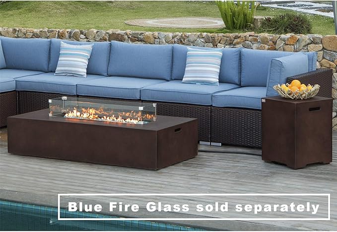 COSIEST 2-Piece Outdoor Propane Fire Table Set, Rectangle Concrete 56" x 28" Bronze Fire Pit (Certified, 50,000 BTU) w 20lb Tank Table, Wind Guard, Waterproof Cover for Garden, Porch, Backyard