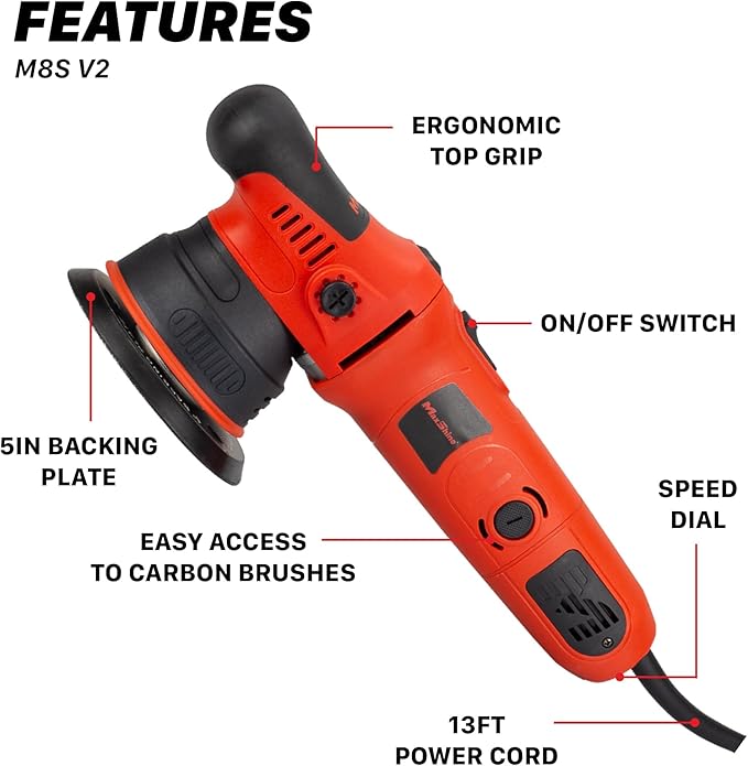 Maxshine M8S V2 Dual Action Polisher Kit | 8mm Throw, 5” Backing Plate, 1000W Motor, 6-Speed | Thread 5/16” | Auto, Boat & Marine Detailing Tool for Paint Correction, Swirl & Scratch Removal