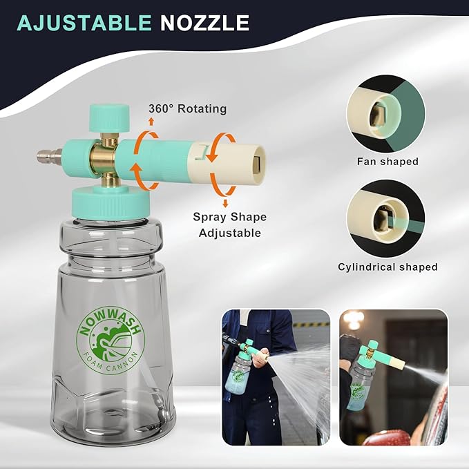 Foam Cannon with Foam Economizer for Pressure Washer, Soap Cannon with 1/4" Quick Connect & Adjustable Nozzle for Car Wash, Universal Fit for Most Liquid Bottles, Additional 1.1 mm Orifice Nozzle