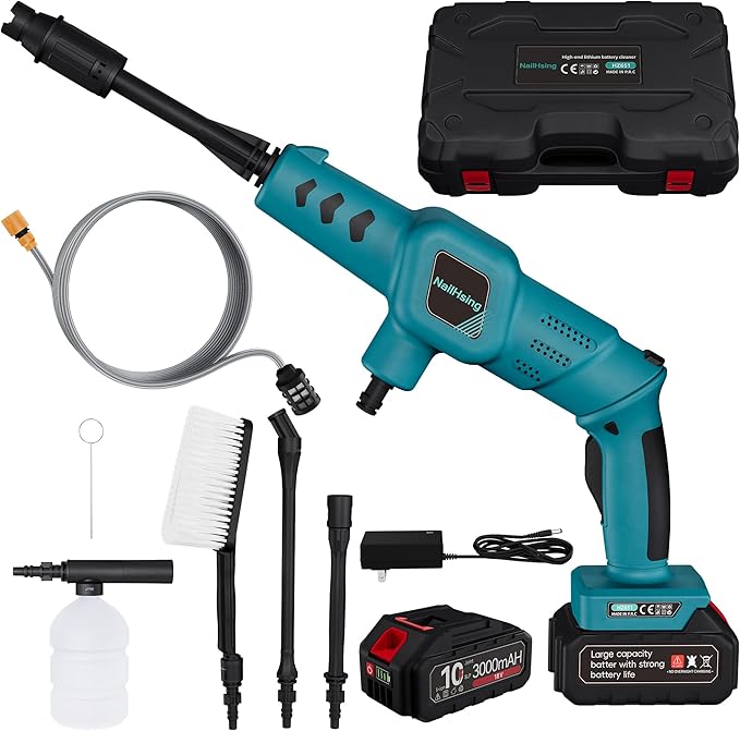 Cordless Pressure Washer Battery PoweredCordless Power Washer with 3 Nozzle, 16.4FT High-Elastic Hose,18v Battery&Charger, Portable HandheldPressure Washer Cleaner for Home, Car, Garden
