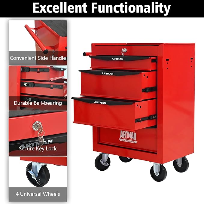 4 Drawers Rolling Tool Box on Wheels, Multifunctional Tool Cart, Drawers Rolling Trolley Organizer Tool Storage Chest for Warehouse,Garage,Workshop,Repair Shop (4 Drawers-30.5" H)