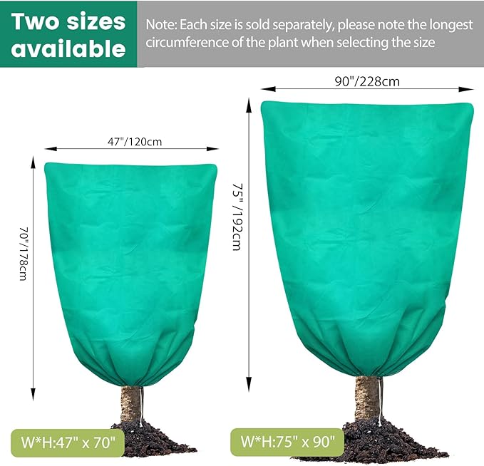 Plant Covers Freeze Protection, 47"W x 70"H Large Frost Cloth Blankets 2.47oz/yd² with Zipper Drawstring, Reusable Frost Tree Covers Shrub Jackets for Winter Outdoor Plants Potted Fruit Tree