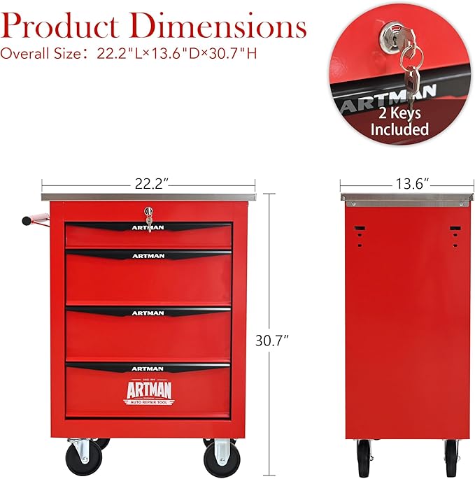 4 Drawers Rolling Tool Box on Wheels, Multifunctional Tool Cart, Drawers Rolling Trolley Organizer Tool Storage Chest for Garage,Workshop,DIY Multiple Interconnectable(4 Drawers-30.5" H)