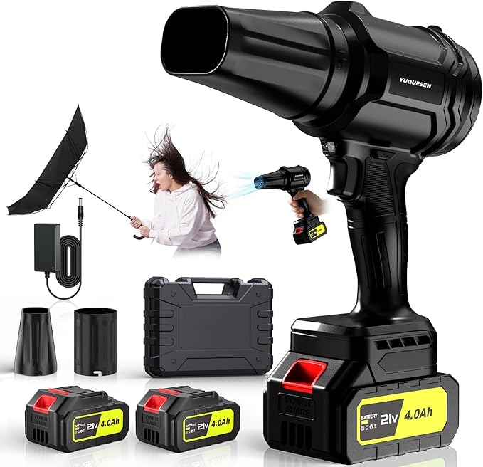 Cordless Leaf Blower, 980,000 RPM Handheld Leaf Blower with 2 X 4.0Ah Batteries & Charger, Lightweight Leaf Blowers for Patio Cleaning, Lawn Care, Leaves, Dust - Dark