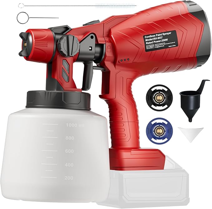 Paint Sprayer for Milwaukee 18V Battery, 200W HVLP Paint Sprayers, Cordless Spray Paint Gun with 2 Nozzles & 3 Spray Patterns, for House Paint, Furniture, Cabinets, Fence (Battery Not Included)
