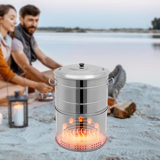 Large Portable Vertical Charcoal Grills, Stainless Charcoal BBQ Grill Barrel 360° Smokeless Outdoor with 50 Skewers for Travel, Outdoor Cooking and BBQ, Camping Picnic Patio Backyard (Large)