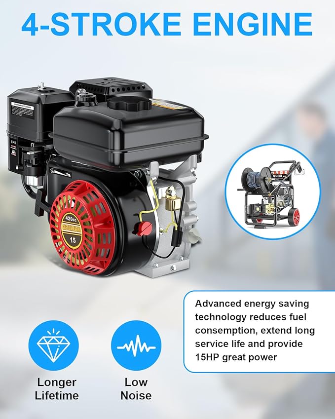 4400 PSI Gas Pressure Washer with Hose Reel, Electric Start, 296cc 15HP Engine 4GPM, Includes 50 FT 3/8 inch Hose, 5 Quick Connect Nozzles, Spray Gun and Wand
