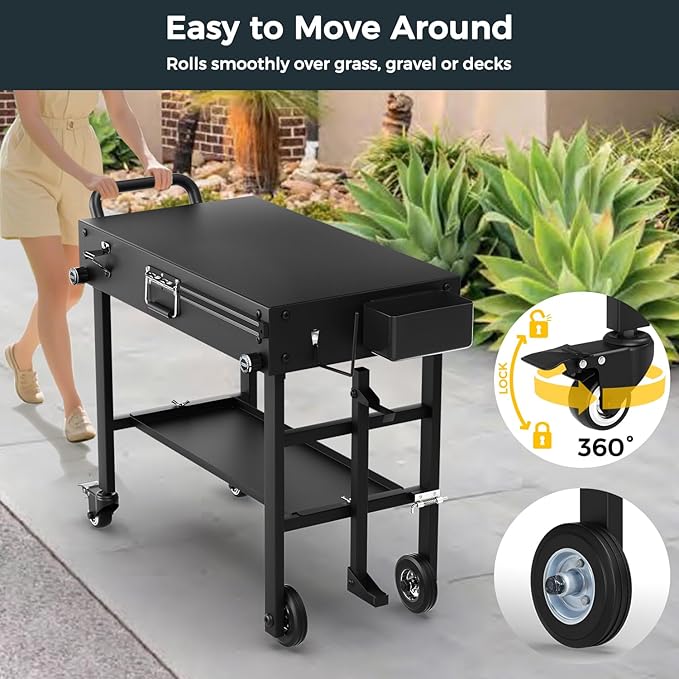 Portable Griddle Stand for Blackstone 17 Inch & 22 Inch - Heavy-Duty Grill Table for Blackstone, Ooni Pizza Oven, Ninja Outdoor Grill Cart with Wheels, Gas Tank Holder & Storage