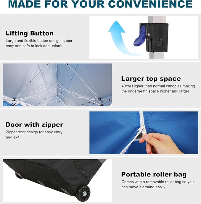 HOTEEL Pop Up Canopy 10x30 Large Party Tent with 8 Sidewalls, Portable Outdoor Canopy with Roller Bag,Sandbags,UV Resistant Waterproof, Easy Up Tents for Parties, Backyard, Wedding, Event, Blue