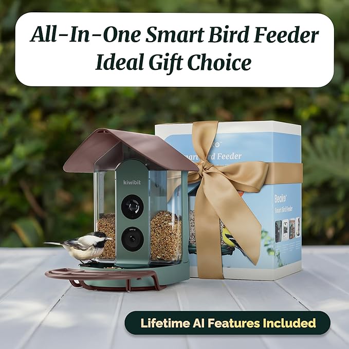 Beako™ Smart Bird Feeder with 4K Camera No Subscription Required, Solar Powered - Ultra HD Live Stream, AI identifies10,000+ Species, Real-Time Bird Notification, Ideal Birdwatching Gift for Birdlover