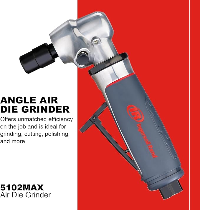 Ingersoll Rand 5102MAX Air Die Grinder – Right Angle, Ergonomic Grip, 0.4 HP and 20,000 RPM Motor, Lightweight Tool, Spindle Lock, Grey