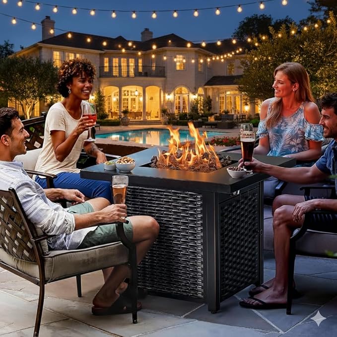 Ciays 32 Inch Propane Fire Pit, CSA-Listed Outdoor Gas Fire Pits 50,000 BTU Steel Fire Pit Table with Lid, Add Warmth and Ambience to Gatherings and Parties On Patio Deck Garden, Black, CIFPT4B