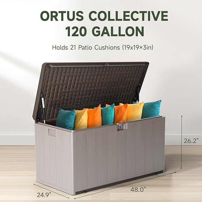 120-Gallon Heavy-Duty Deck Box, Constructed with Double-Wall Waterproof Resin and featuring a Lockable Lid with UV Protection for Ultimate Outdoor Storage (Brown)