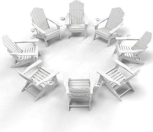 FOOWIN Adjustable Adirondack Chair, Folding Adirondack Chair with Cup Holder, HDPE All-Weather Fire Pit Chair with 3 Recline Positions, Suitable for Patio, Garden, Backyard, Poolside, Grey