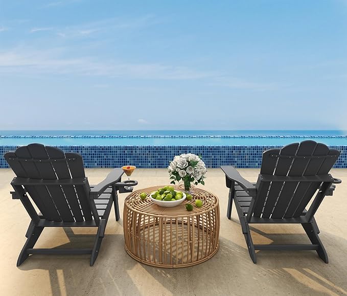 FOOWIN Adirondack Chair Set of 6, Folding Adirondack Chair with Cup Holder, HDPE All-Weather Fire Pit Chair for Patio, Garden, Backyard, Poolside, Grey