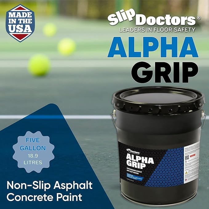 Alpha Grip Pickleball Court Paint for Concrete, Asphalt and Stone – Non-Skid Coating for Superior Traction (Pickleball Blue, 5 Gallon)