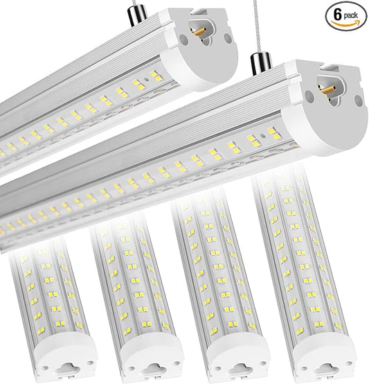 8FT U Shape 125W Integrated Tube Bright LED Light, 6500K Clear White, 20000LM - Flush Mount/Hanging Linkable LED Ceiling Lights for Garage, Plug&Play, 6 Pack