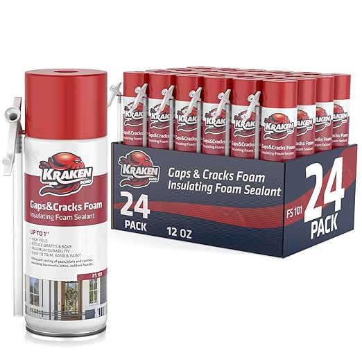 Kraken Bond Gaps & Cracks Expanding Foam Sealant - (24x12oz) High Expansion Polyurethane Spray Foam for Window & Door, Straw Use Waterproof High Yield Gap Filler - 24 Pack