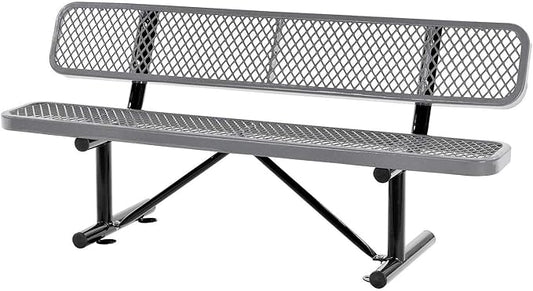 Global Industrial 6'L Heavy Duty Expanded Metal Mesh Bench with Backrest with Steel Frame, Portable Outdoor Bench, 1000 lbs Capacity, Gray, 72" L x 24" W x 33" H