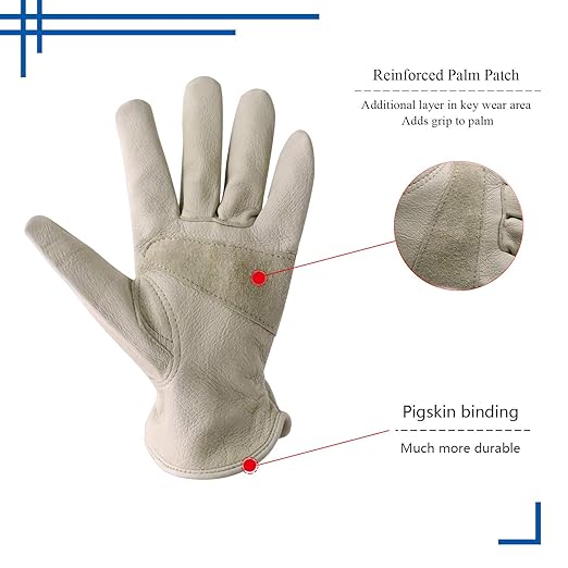 HLDD HANDLANDY 2 Pairs Pigskin Leather Work Gloves for Men & Women, Reinforced Palm, Soft & Breathable Design for Driving, Construction, Welding, Chainsaw, Farm, Gardening, Yardwork