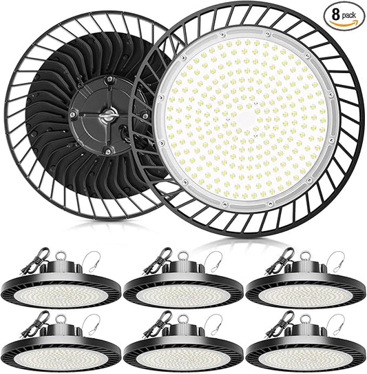 350W UFO LED High Bay Light,8 Pack Super Bright High Bay Led Shop Lights,52500 Lumens UFO High Bay Light,5000K Aluminum LED High Bay Lights for Shop Garage Warehouse Factory Workshop Barn Gym