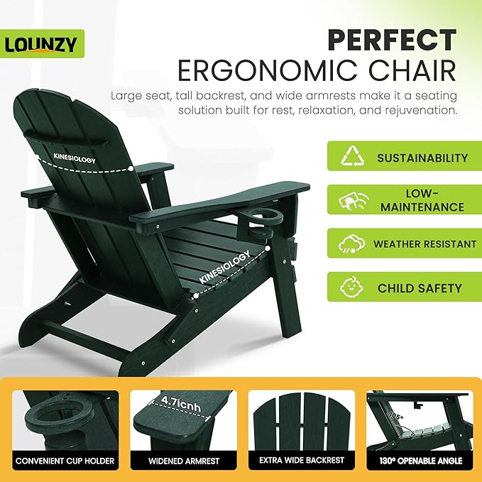 LOUNZY Folding Adirondack Chair Set of 2, Green