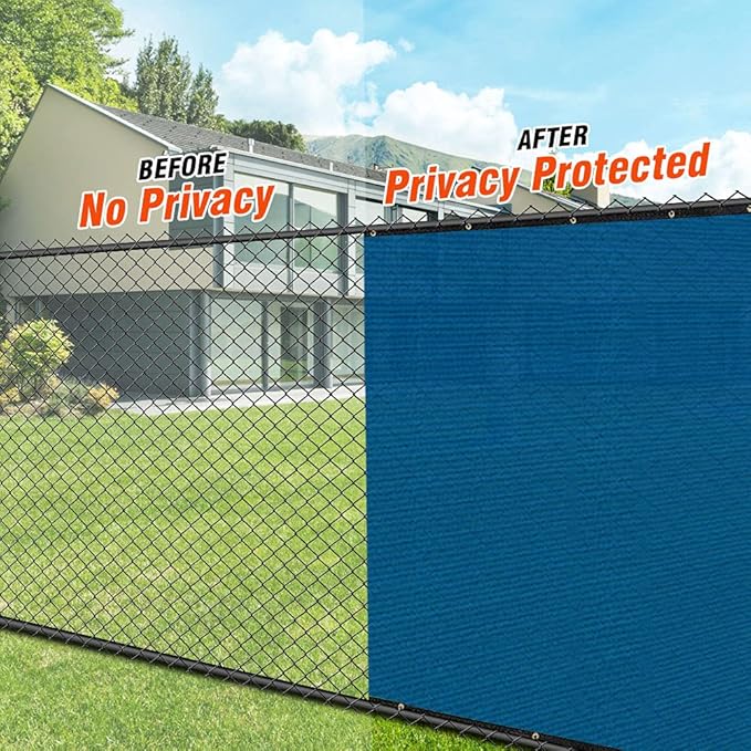 iCover 4x50ft Privacy Screen Fence, Outdoor Fencing Panels, Garden Windscreen Mesh Shade Sail Net Barrier, Include Reinforced Bindings and Brass Grommets Cable Zip Ties, Blue