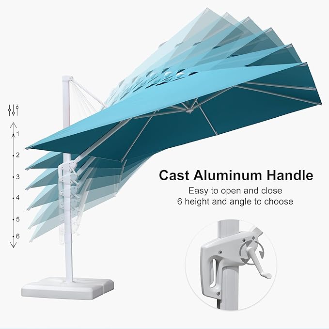PURPLE LEAF 10' × 13' Patio Umbrella White Cantilever Umbrella Aluminum Square Outdoor Offset Umbrella Hanging Windproof with 360° Rotation for Garden Deck Pool, Turquoise