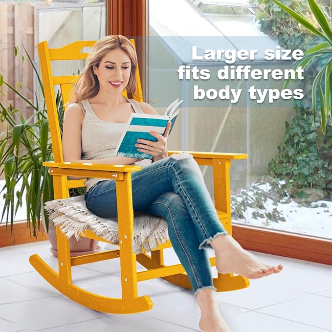 nalone Outdoor Rocking Chair, Oversized Porch Rocker Chair for Adult, All-Weather Resistant Patio Rocking Chair for Garden Lawn(Orange)