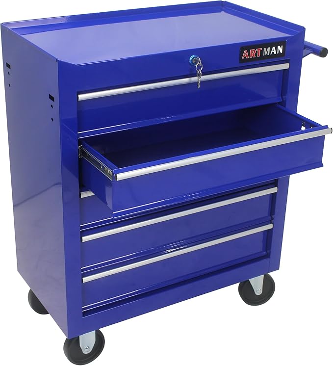5 Large Drawers Rolling Tool Cart on Wheels, Trolley Organizer Tool Case Tool Chest, Multifunctional Tool Storage Tool Box for Workshop, Garage, Warehouse, Repair Shop (5 Drawers-29.3" H-Blue)
