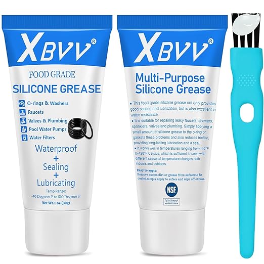 Silicone Lubricating Grease for Plumber Faucet Rubber Washers Valve O Ring 2-Pack 1 oz Tube with Brush