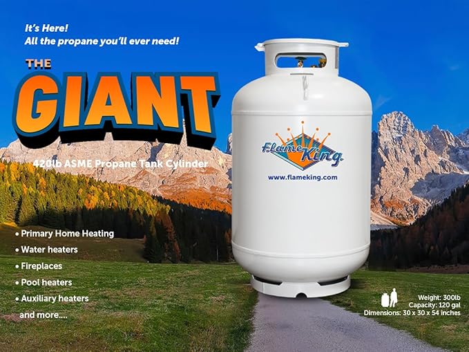 Flame King YSN420ASME 420LB (120 Gallon) ASME Vertical Steel Propane Tank, White