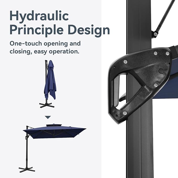 GREEN PARTY 12x9 ft Cantilever Patio Umbrella with Base Included, Rectangle Offset Outdoor Umbrellas with 360° Rotation, 5-Year-Non-Fading Hanging Pool Umbrella for Garden Deck Poolside - Navy Blue