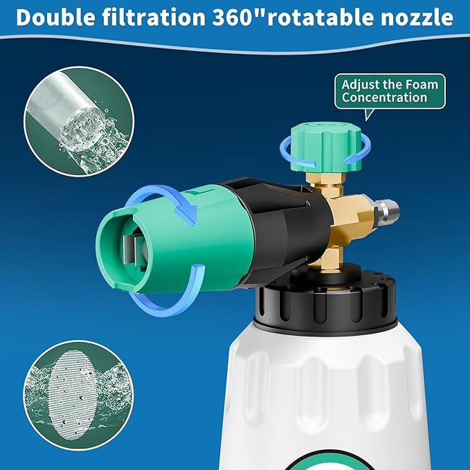 Foam Cannon for Pressure Washer with 1/4" Quick Connector，Heavy Duty Car Foam -1L Blaster Wide Neck Adjustable Snow Foam Lance，with 5 Pressure Washer Nozzle Tips