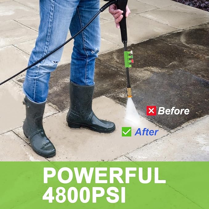 Pressure Cleaner 4800 PSI Power Cleaners Electric Powered with 33ft Pressure Hose, 4 Nozzle and Foam Cannon, Powercleaners for Home, Cars, Patio, Light Green
