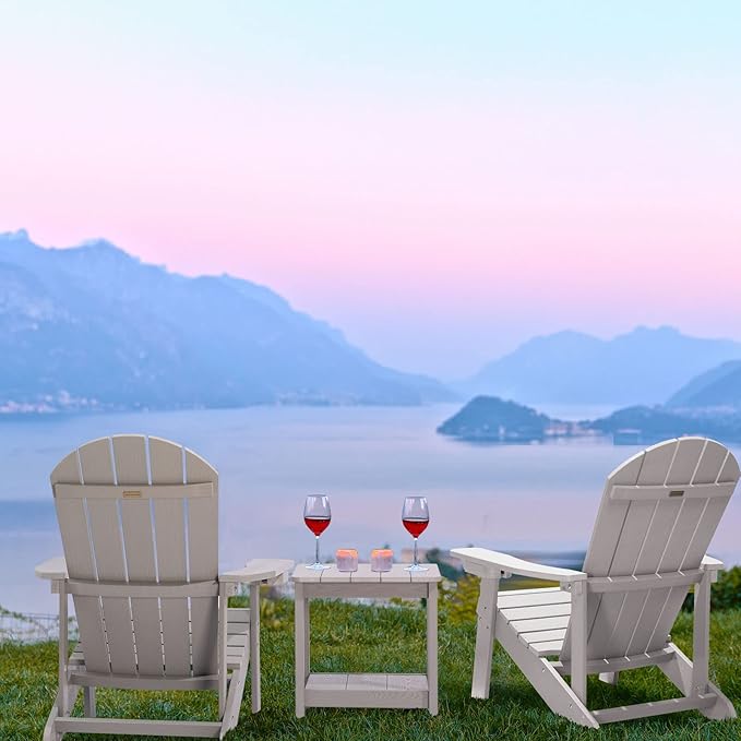 Adirondack Chair, All Weather Resistant Plastic Chairs with Cup Holder, 5 Easy Steps to Install, Outdoor Chairs for Patio, Garden, Backyard Deck, Lawn, Fire Pit - Grey