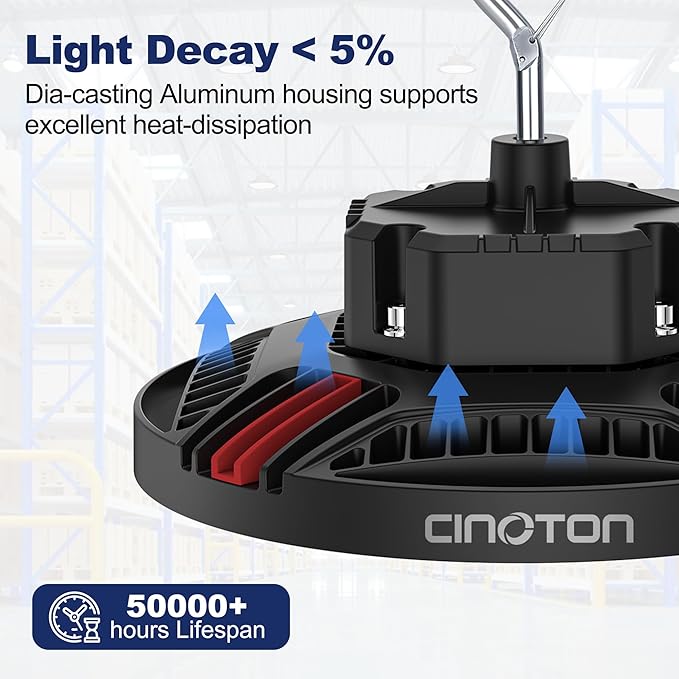 CINOTON 160W UFO LED High Bay Light, Aluminum LED Shop Lights with 24000LM, 5000K Commercial Bay Lighting for Warehouse Garage Workshop Factory, 6' Cable & Safety Rope, ETL Listed 1 Pack