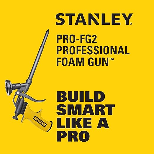 Stanley PRO-FG2 Foam Gun – High Precision Professional Grade 8" Applicator with Teflon Coated Basket, Metal Body & Extension Nozzles | for Expanding Insulation Foam | 1 Pack, 8 in