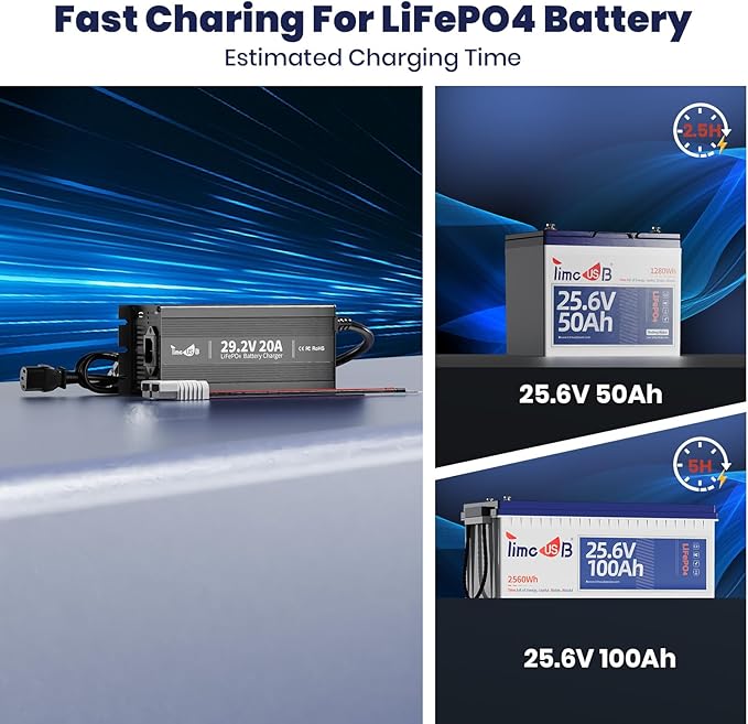29.2V 20A LiFePO4 Battery Charger, 24V MINI Mountable Lithium Battery Charger with LED Indicators and Multi Safety Protections for Lithium Iron Deep Cycle Rechargeable Batteries of Boat, RV (Mini)