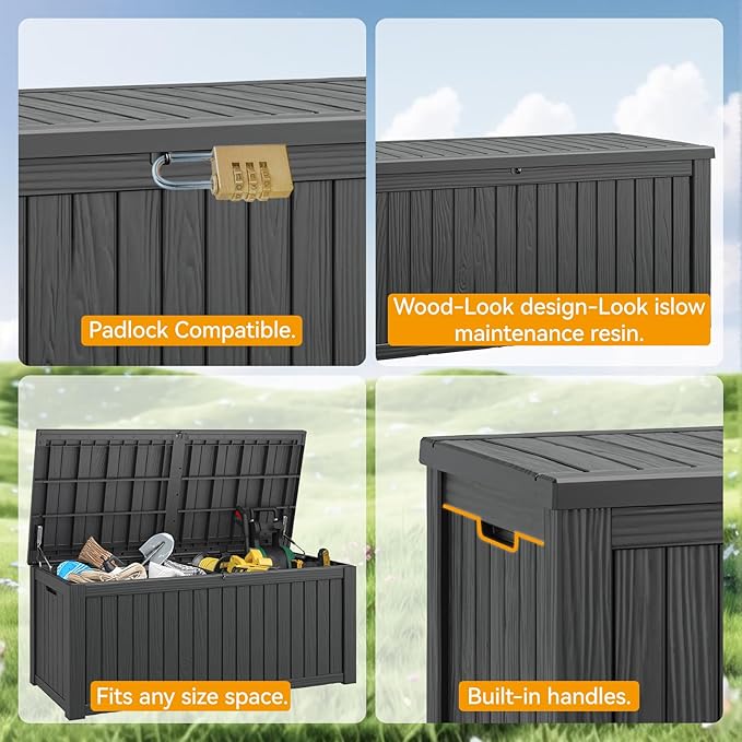 Outdoor Storage Box Waterproof, 180 Gallon Deck Box Indoor and Outdoor Use, Backyard Storage Box with Lockable Lid for Package Delivery Box, Patio Furniture Cushions, Pool Accessories, Garden Tools