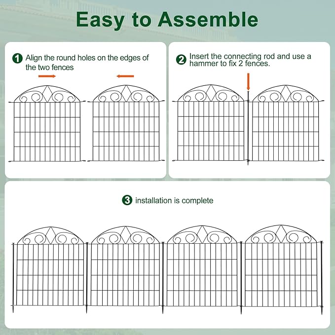 SUNLAX 10 Panels Decorative Garden Fence 24ft(L) x 32in(H) Fencing Tall for Yard Dog Pet Fence No Dig Temporary Fence Barrier for Outdoor Patio Without Gate